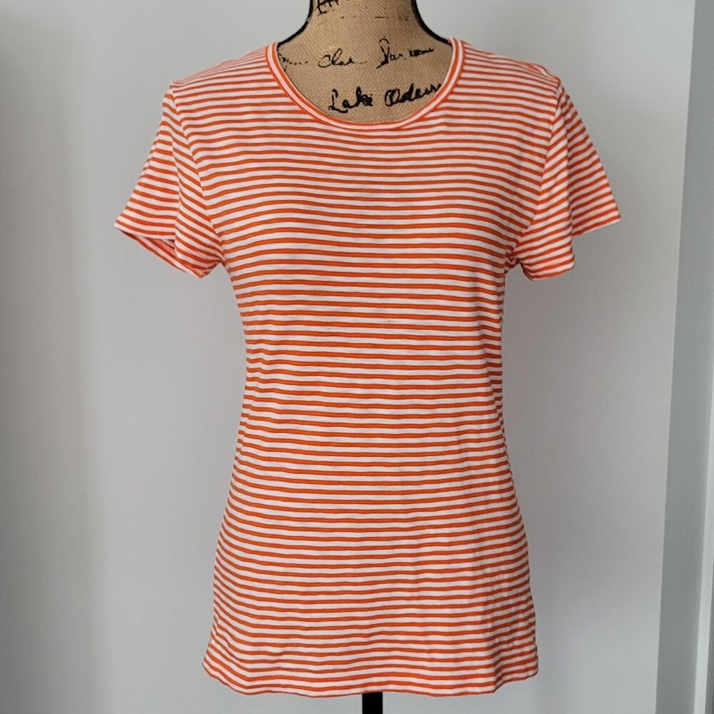 J. Crew Orange & White Striped Studio Tee Size Medium